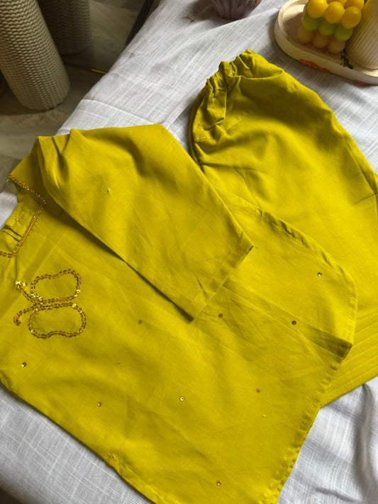 💛 Kids Hand-Embroidered Sitara Butterfly Cotton Co-ord Set