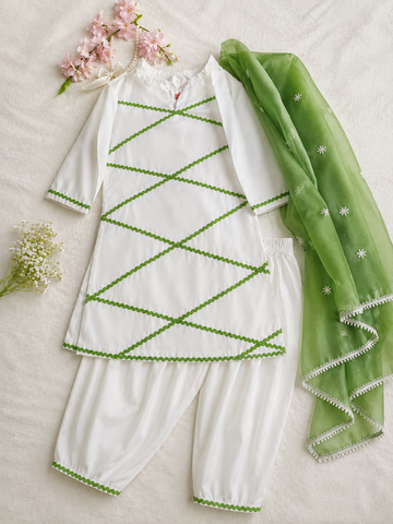 lace work Independence Day Kids Criss-Cross Lace Work Cotton Shalwar Kameez Set